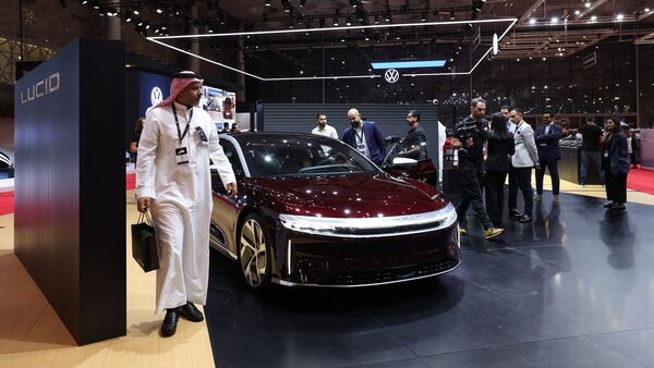 File photo: A Lucid Air Dream Edition electric vehicle is seen here at the Geneva Motor Show held in Doha, Qatar. Lucid