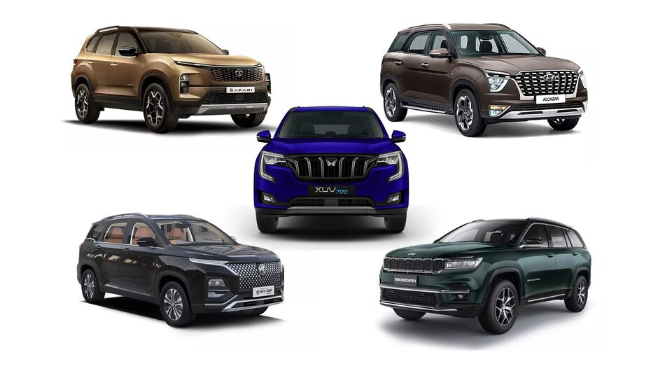 Tata Safari facelift vs MG Hector Plus vs Mahindra XUV700 vs Hyundai Alcazar vs Jeep Meridian