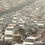 Vehicles stuck in a traffic jam on Delhi-Gurugram Expressway amid low visibility due to smog during a winter morning. Delhi will see the return of Odd-Even rule from November 13. (PTI)