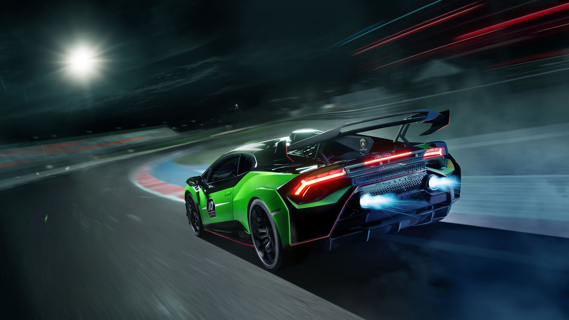 The Huracan STO SC 10 Anniversario is finished in Verde Mantis (green) and Nero Noctis colours with a tricolour band across across the bonnet and roof Lamborghini Huracan STO SC 10 Anniversario