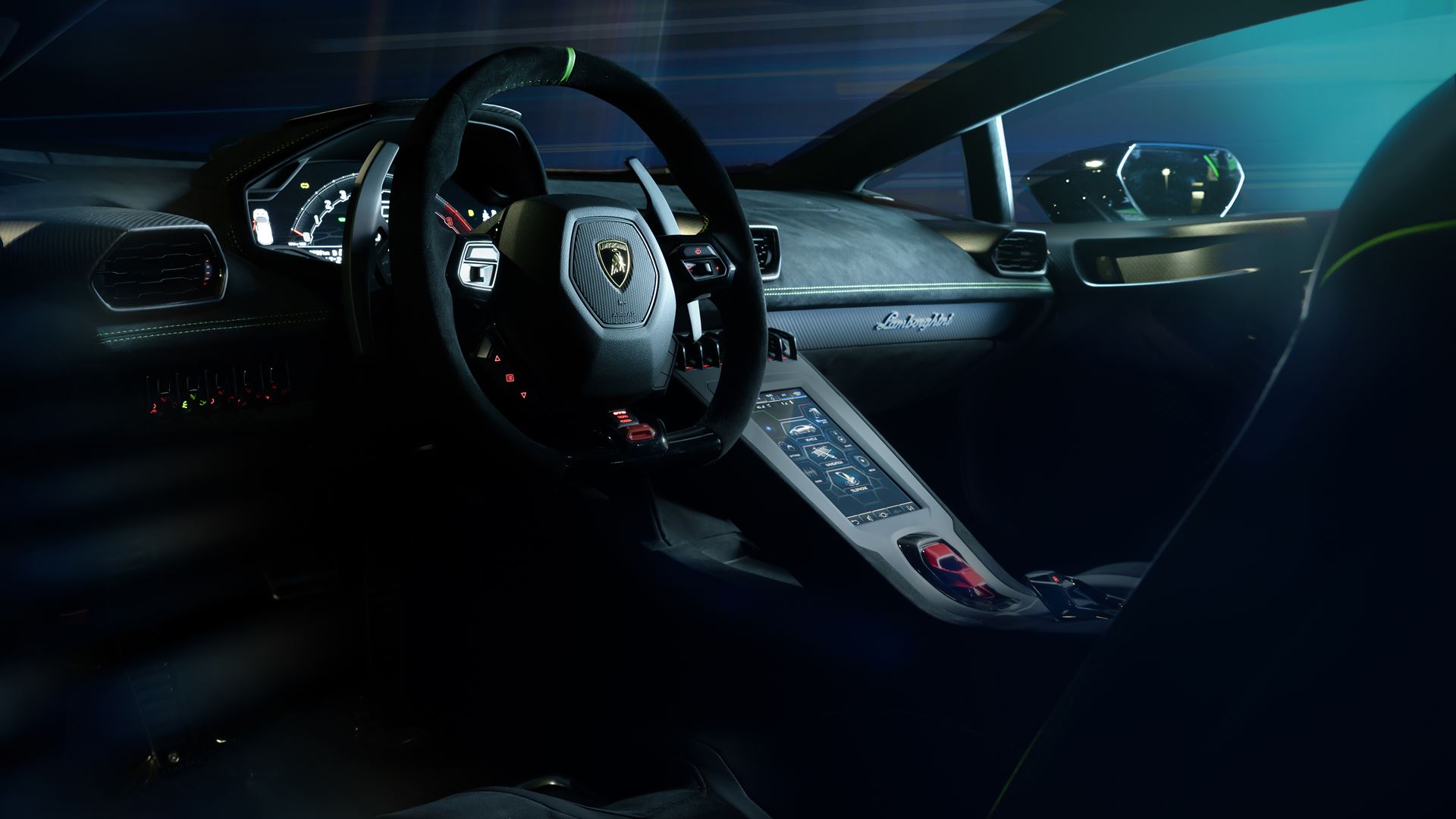 The cabin gets sports seats upholstered in Alcantara leather, four-point seatbelts, aluminium roll bar and carbon fibre floor Lamborghini Huracan STO SC 10 Anniversario