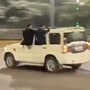 Five SUVs, which included the likes of Mahindra Scorpio, Kia Seltos and Toyota Fortuner, were seen driving in rash manner in Noida. (Image courtesy: X/@pratikchauhan29)