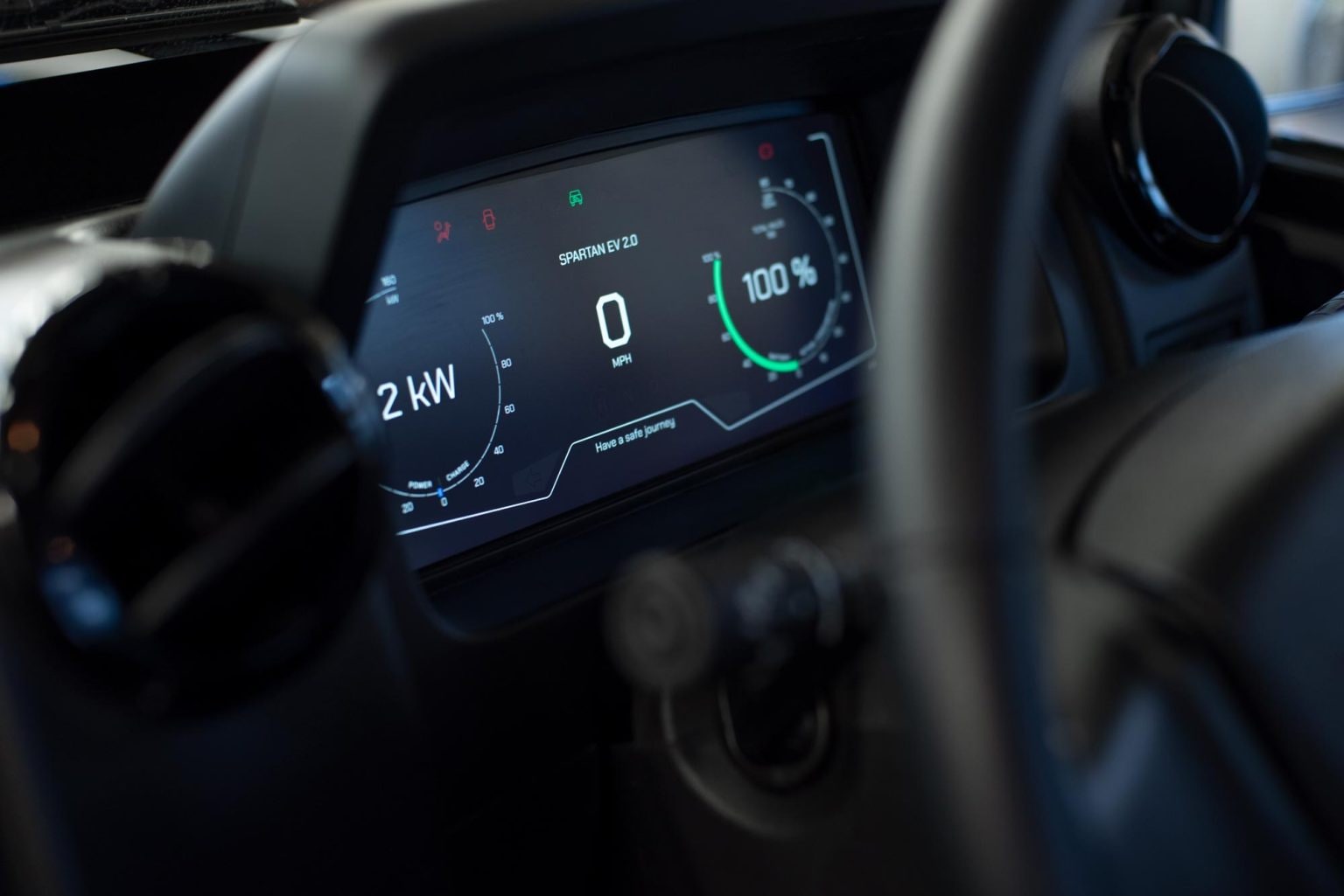 The MW Spartan 2.0 EV get a digital instrument console that looks nicer than the analogue one on the Gurkha, one of the few changes to the interior MW Spartan 2.0 EV Force Gurkha