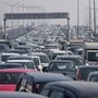 Vehicles seen stuck in a traffic jam on NH 24 due to a road closure ahead of farmers' protest in New Delhi. Most roads leading to Delhi from Noida and Gurugram are choked due to security reasons. (PTI)