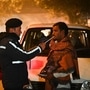 Delhi Traffic Police officials seen checking for drunk driving at Gole Market in the national capital. A survey shows over 80 per cent drivers in Delhi admitted to drunk driving. (Photo by Sanchit Khanna/ Hindustan Times) (Hindustan Times)