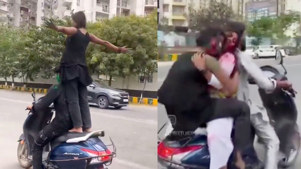 Noida Holi scooter stunt