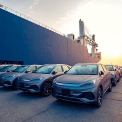 BYD cars parked side-by-side for export to markets outside China. While the US is still not a destination for most Chinese EV companies, American brands are worried this could soon change.