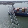 A drone view of the Dali cargo vessel, which crashed into the Francis Scott Key Bridge causing it to collapse, in Baltimore, Maryland, (via REUTERS)