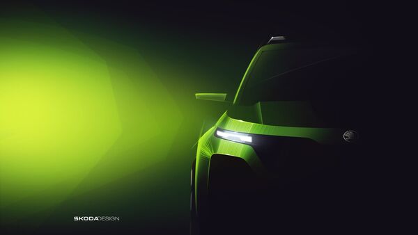 An image of the front of the upcoming compact SUV shared by Skoda India. 