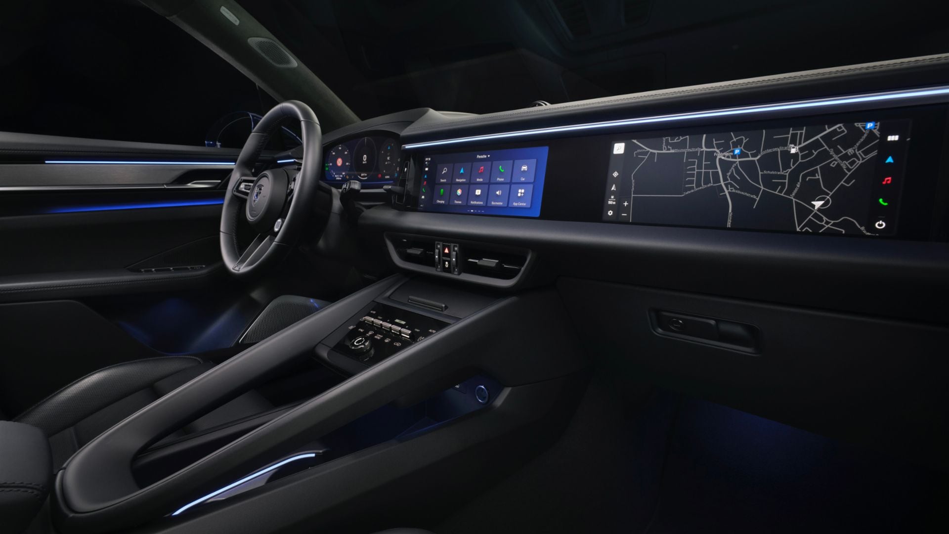 The updated Porsche Driver Experience brings an updated welcome animation, a refreshed look and feel along with ambient lighting controls Macan EV