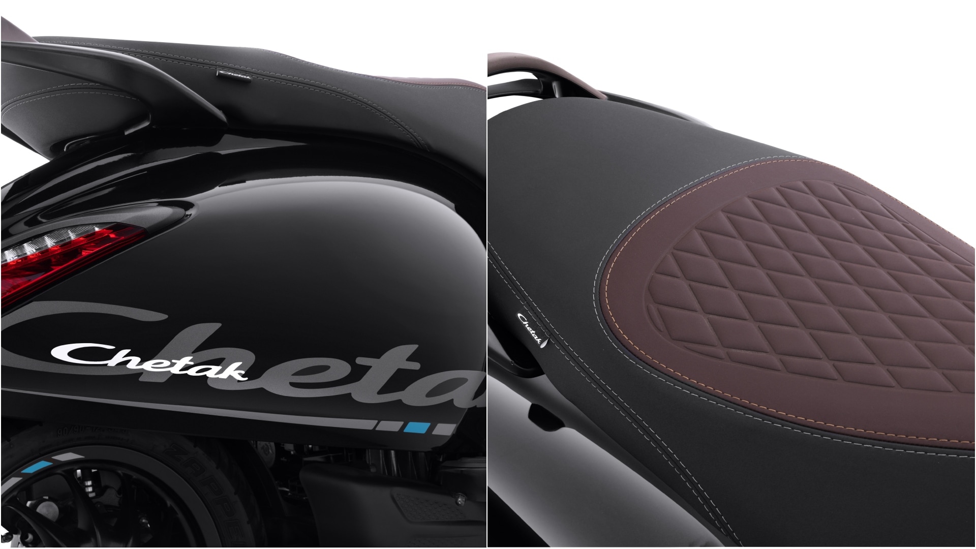 The Chetak 3201 Special Edition gets the Brooklyn Black paint scheme with tone-on-tone decals and a quilted seat