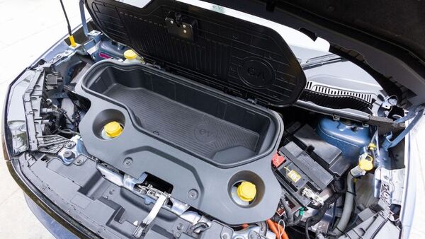 The option to store small items under the bonnet of the Curvv EV is great. But the space here is not big enough to accommodate the charging kit that comes with the vehicle. And this is what is most likely to be stored here. Tata Curvv EV