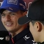 Red Bull driver Max Verstappen of the Netherlands, left, and Kick Sauber driver Zhou Guanyu of China react during a press conference prior to the Formula One Dutch Grand Prix auto race, at the Zandvoort racetrack, Netherlands, Thursday, Aug. 22, 2024. (AP Photo/Peter Dejong) (AP)