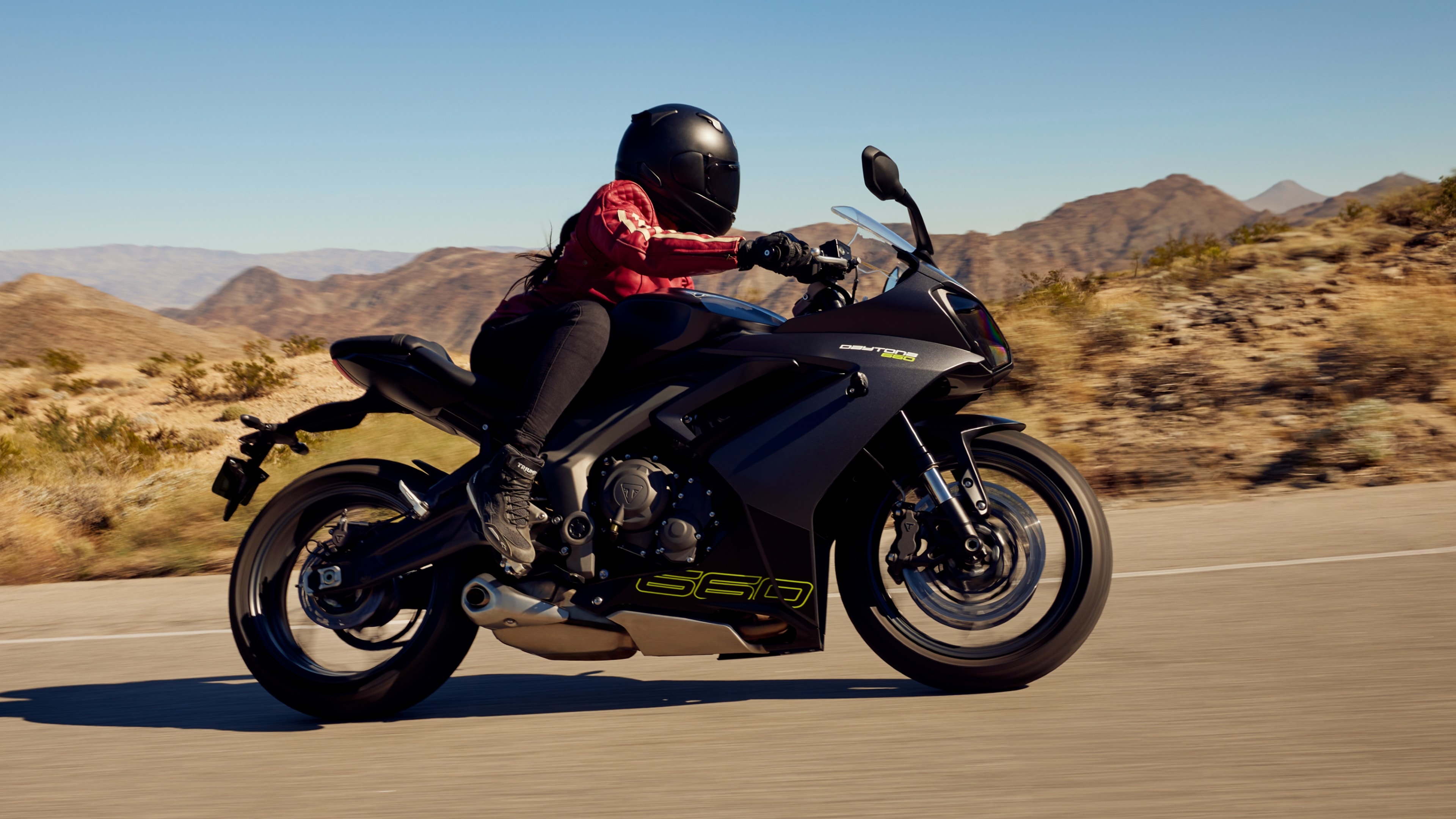 The 2024 Triumph Daytona 660 shares its underpinnings with the Trident 660 using the same perimeter frame 