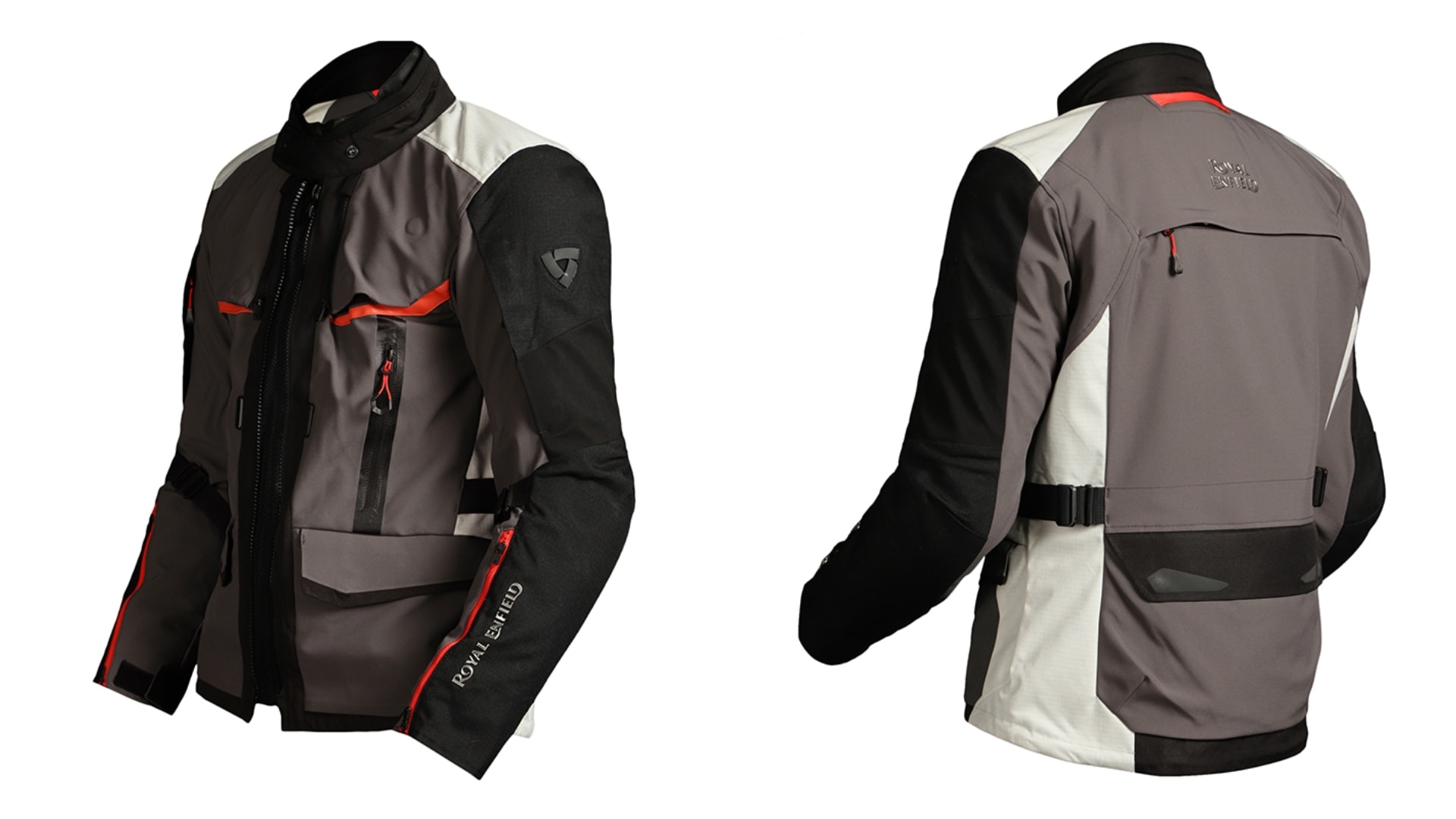 The Darcha Pro jacket gets SEEFLEX CE-Level 2 protection at shoulders and elbows and reflective detailing Royal Enfield RevIT Darcha Pro Jacket