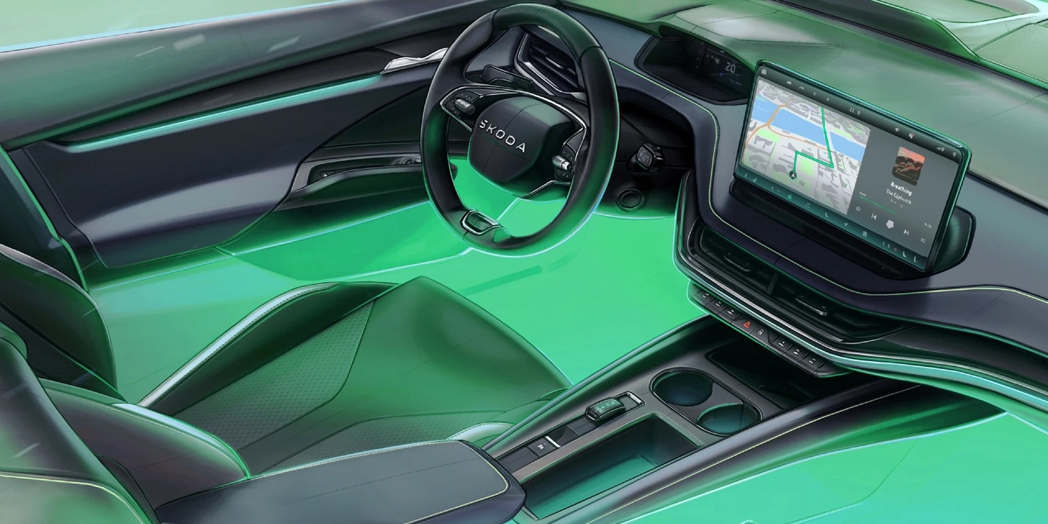 Skoda has said that the 2025 Elroq will feature sustainable materials for its cabin. The car is going to come with four interior design options, a spacious interior, and a new 13-inch infotainment infotainment.