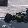 This screengrab showing the mangled remains of the F2 car being driven by Kush Maini was posted by F2 on its official handle on X. (X/@Formula2)