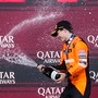 McLaren driver Oscar Piastri of Australia, right, and McLaren chief engineer Tom Stallardcelebrate after he won the Formula One Grand Prix in Baku, Azerbaijan. (AP)