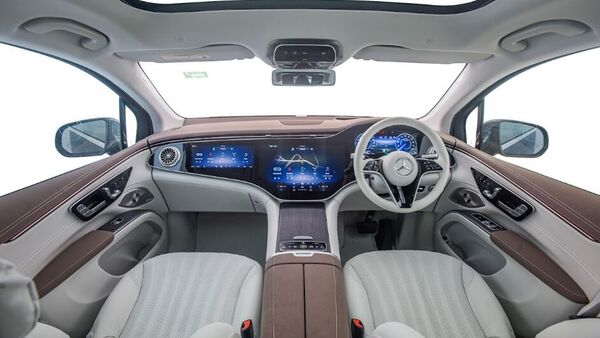 A closer look at the dashboard layout inside the Mercedes EQS SUV.