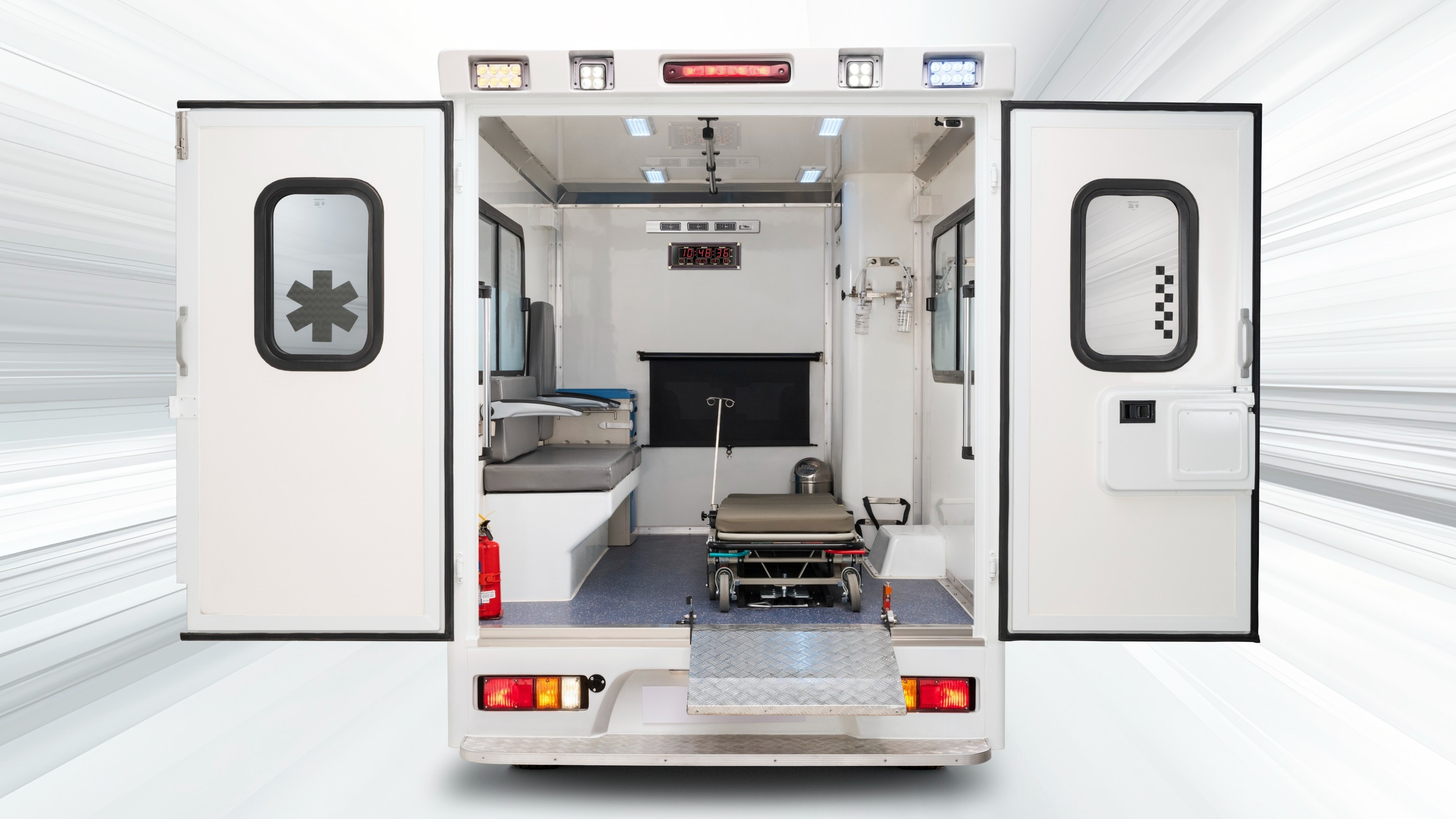 The rear doors are wide and can be fully opened for easy ingress and egress of the medical response team, especially when handling the stretcher-cum-trolley. The vehicle also gets a built-in ramp, while there are multiple storage units too.