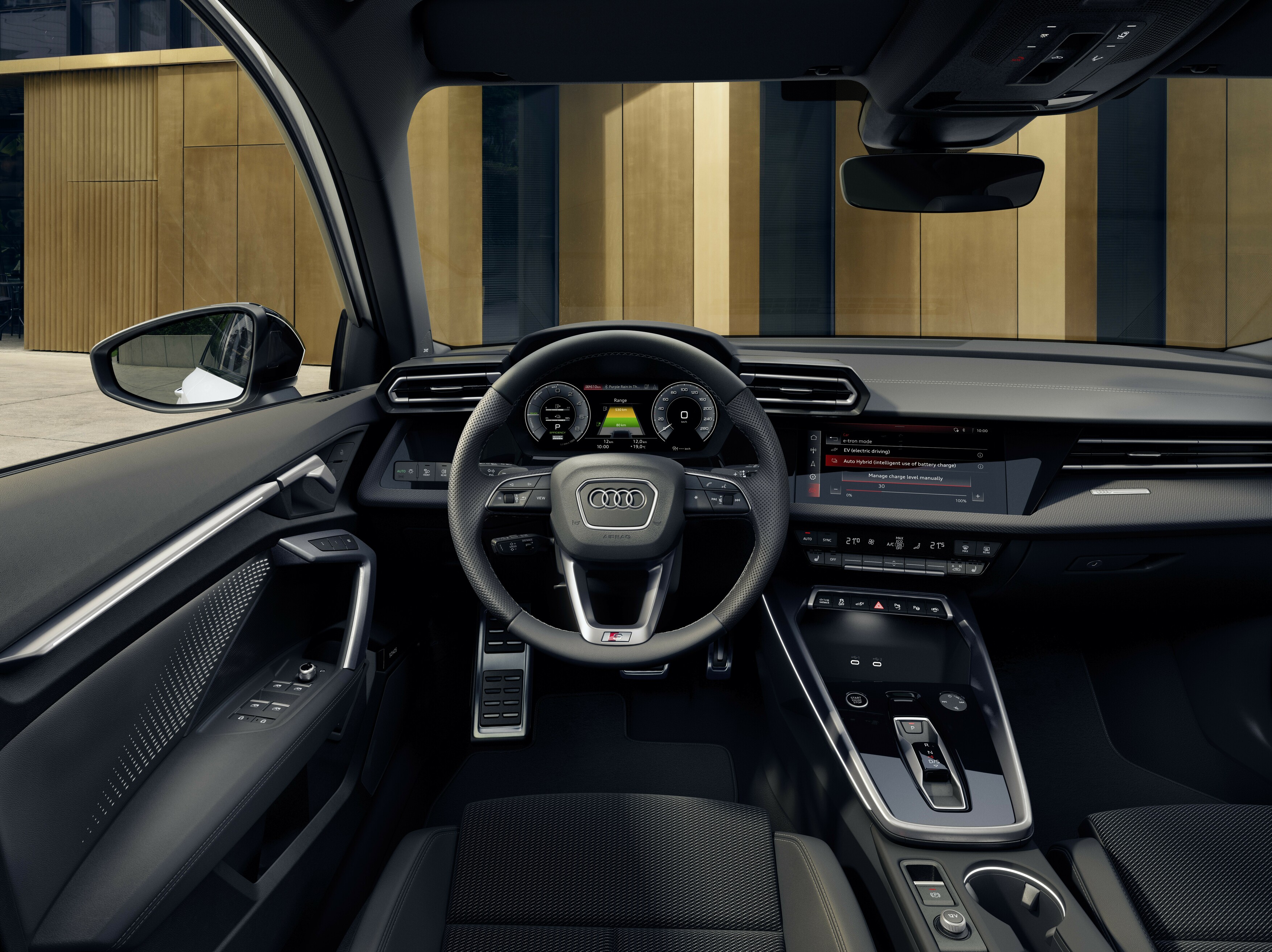 The cabin of the updated A3 range includes a revamped centre console with an adjustable armrest. All models are offered with a 10.1-inch infotainment display, three-zone climate control and powered front seats.