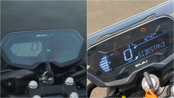 (L-R) The Bajaj Pulsar N125 base variant gets a semi-digital console with the essentials, while the top trim gets a fully digital console with Bluetooth connectivity for call and SMS alerts