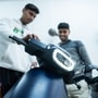 Ola Electric scooter displayed at one of the new stores opened by the electric two-wheeler manufacturer in New Delhi on December 25 last year. Ola Electric announced opening of 3,200 new stores in a single day as it aims to expand its footprint and address customer dissatisfaction over its shortcomings in service. (Bloomberg)