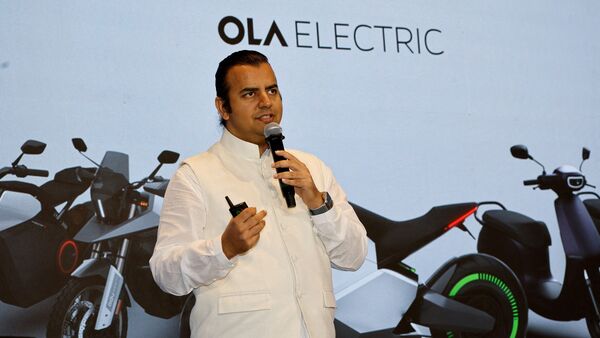 Bhavish Aggarwal, Founder and CEO at Ola Electric, seen during a press conference. The EV maker is reportedly laying off thousands of employees amid slowdown in sales. (REUTERS)