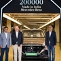 Vyankatesh Kulkarni, Jorg Burzer, and Santosh Iyer, Mercedes-Benz India management, with the 200,000th made-in-India vehicle to roll out from the Chakan plant in Maharashtra 