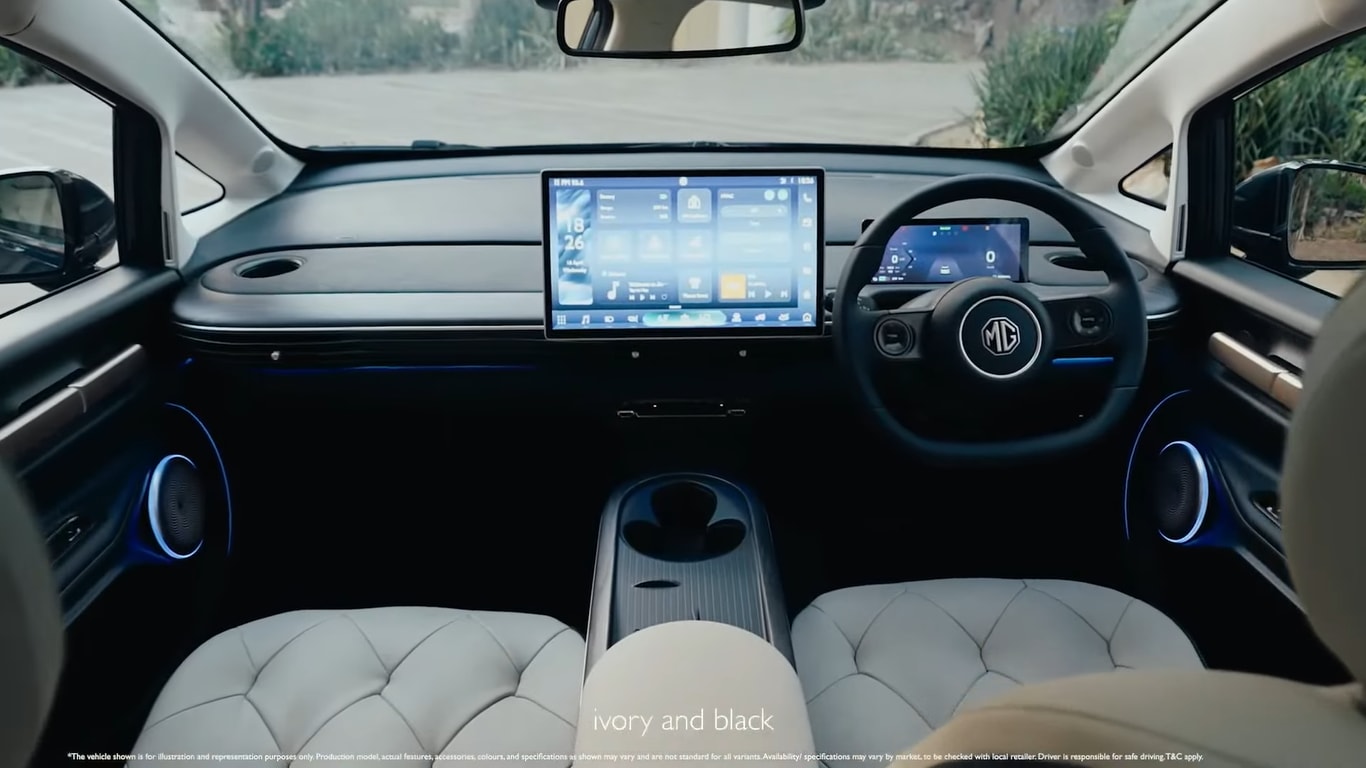 The MG Windsor Pro gets a new ivory and black theme interior that looks more premium compared to the all-black interior on the lower trims MG Windsor Pro
