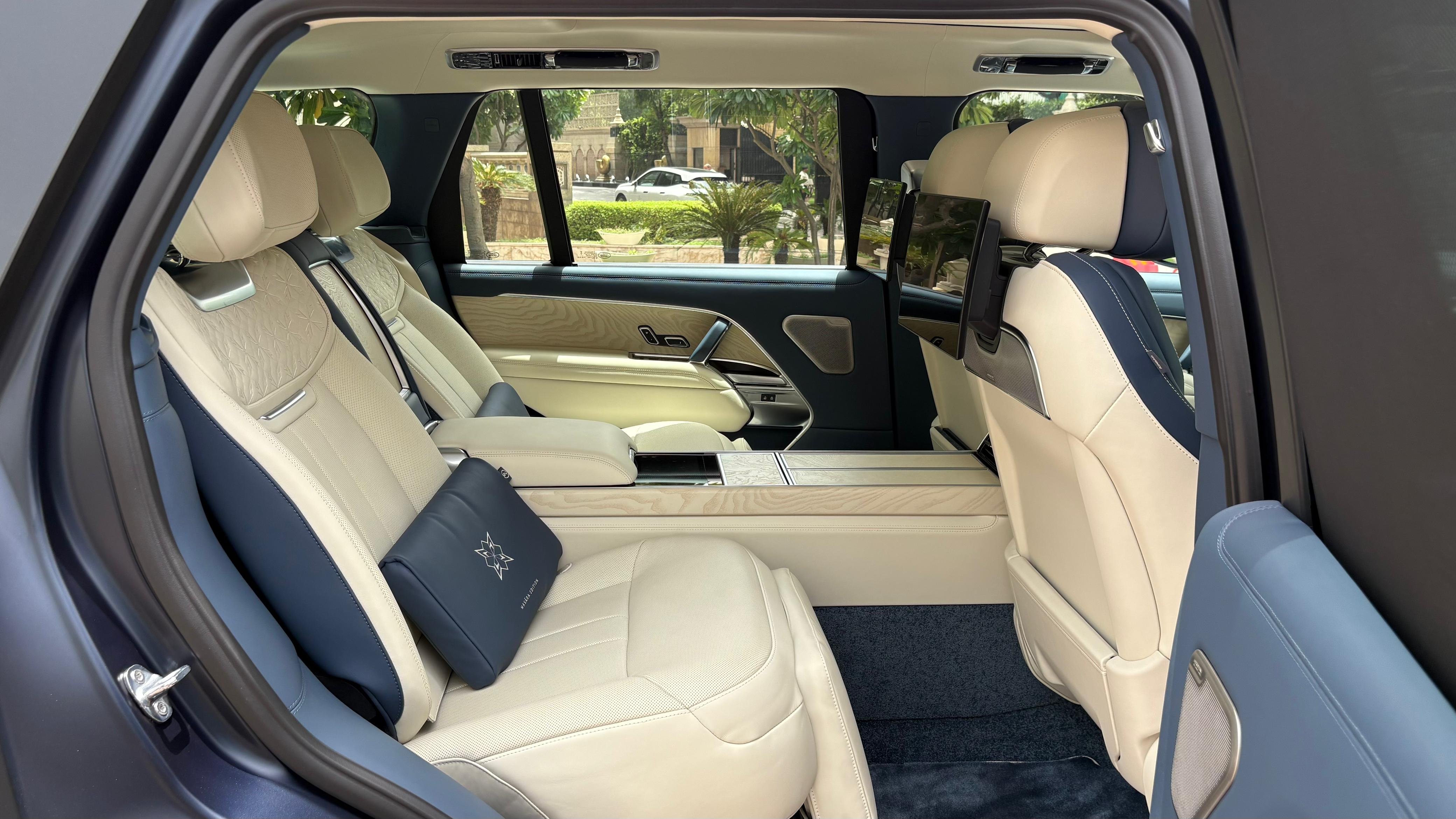 The Masara Edition comes with all the bells and whistles including a refrigerator, electrically operable tray table and cupholders, a panoramic sunroof, reclining and massaging rear seats, and more Range Rover SV Masara Edition