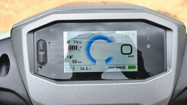 The rider gets a TFT LCD display with day and night modes and smartphone connectivity via the Suzuki Ride Connect App. The instrument cluster shows the speedometer, battery level, odometer, clock, voltmeter, average and current energy consumption and riding mode. The rider gets a TFT LCD display with day and night modes and smartphone connectivity via the Suzuki Ride Connect App. The instrument cluster shows the speedometer, battery level, odometer, clock, voltmeter, average and current energy consumption and riding mode.