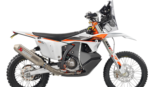 KTM is using an up-swept Akrapovic exhaust for the 450 Rally Replica