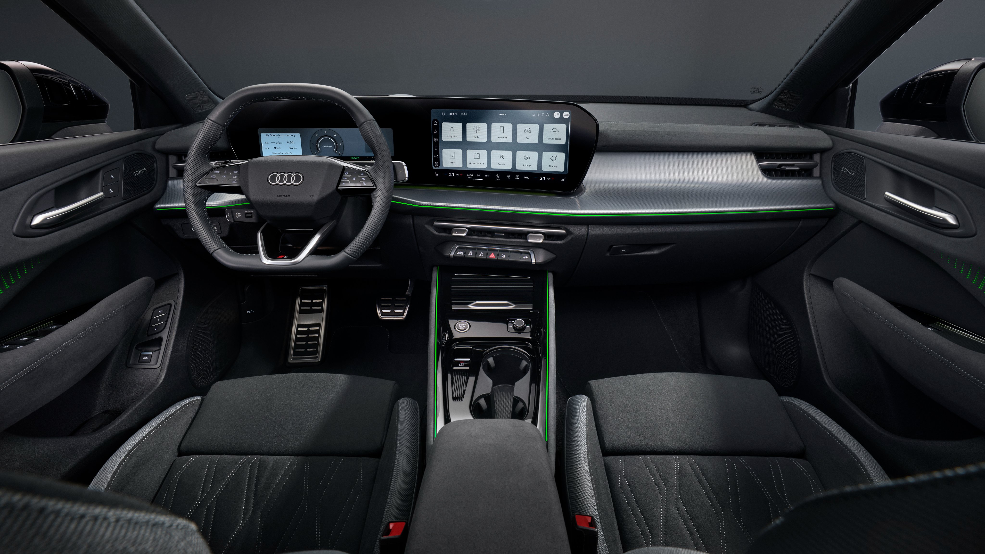 The cabin gets an all-new dashboard with the three-spoke steering wheel, while the infotainment system runs on the Android Automotive OS 2026 Audi Q3 Cabin