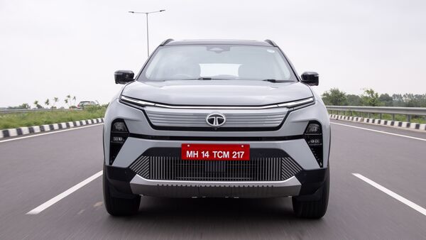 The Harrier EV features a redesigned, closed-off grille with sleek horizontal strakes