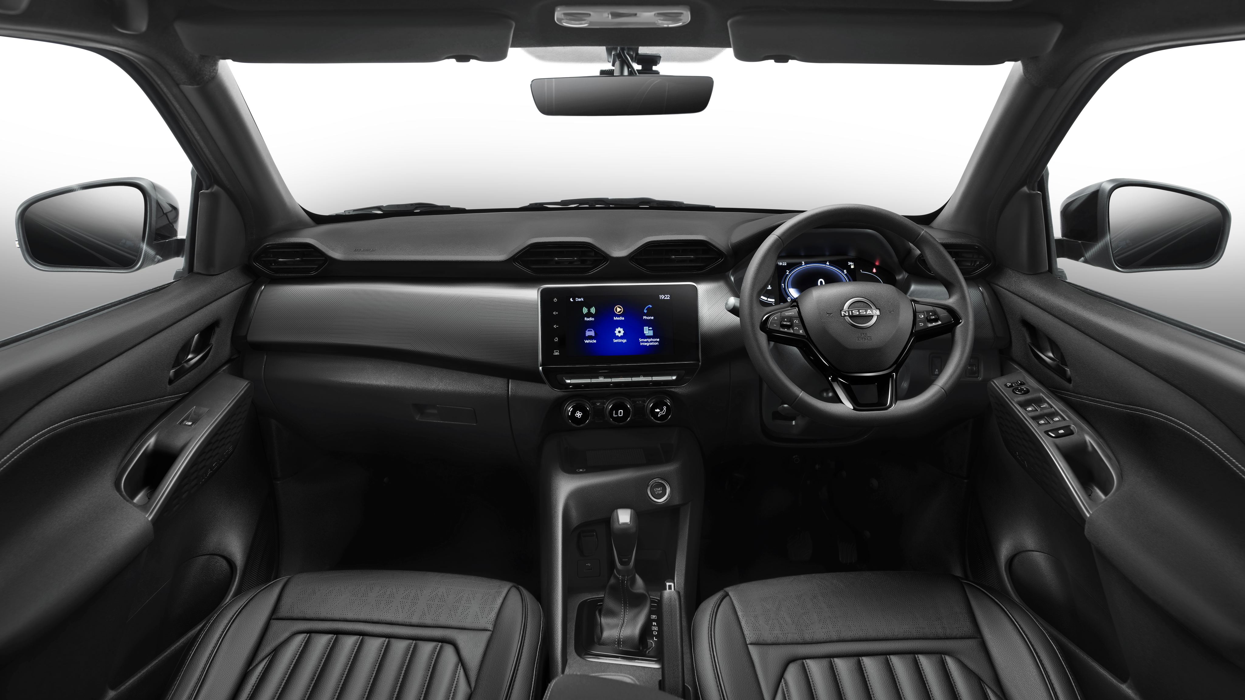 The 2025 Magnite Kuro Edition's Cabin Gets An All-Block Look With Piano-Black Finished Gear Shift Garnish, Steering Insert, Sun Visors, and Door Trims Nissan magnite kuro edition