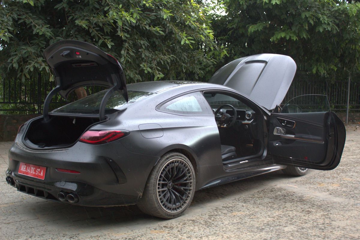 The dark, demonic aura of the Mercedes-AMG CLE 53 with its wings wide open, like it's preparing to lift off
