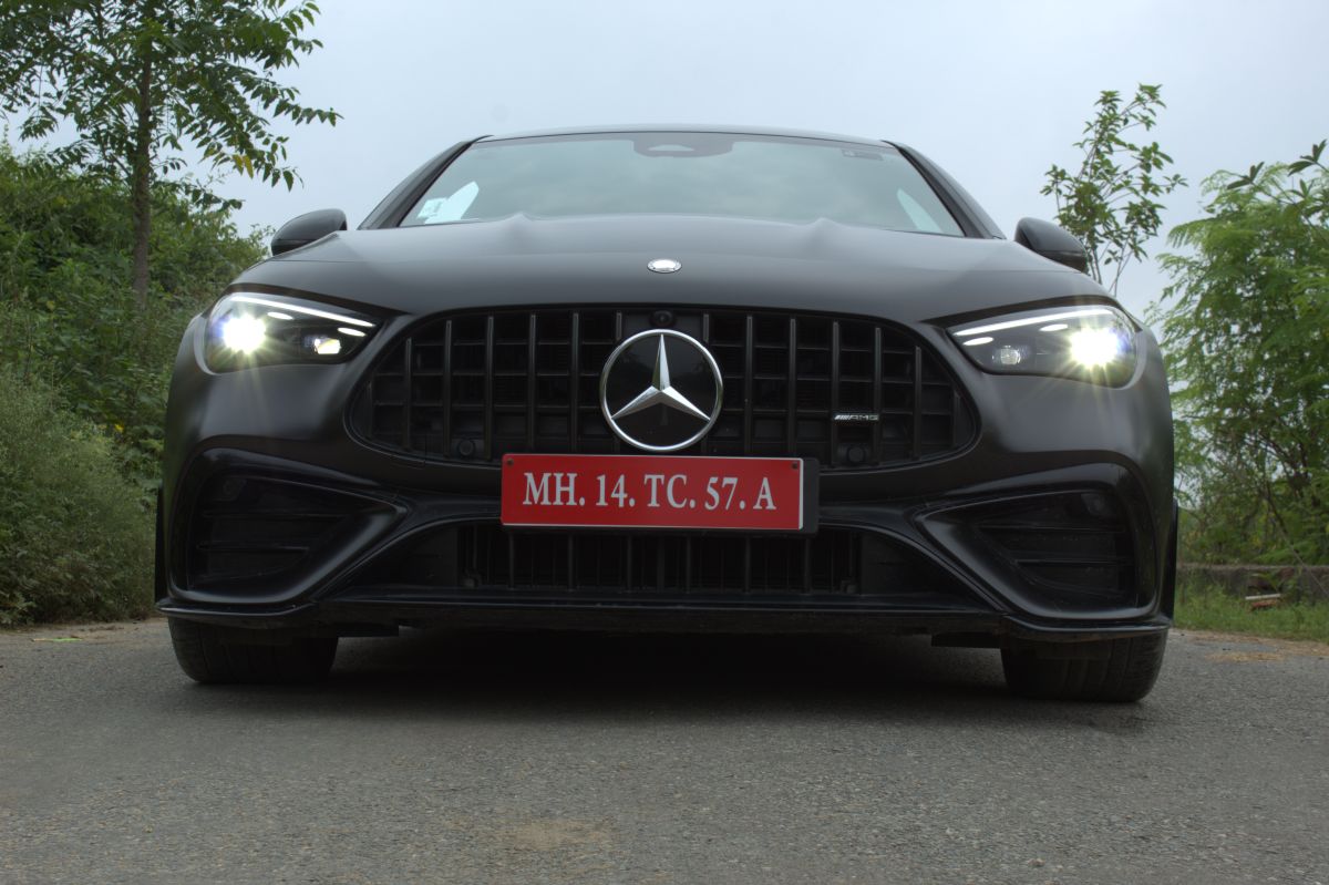 The design is unmistakably AMG: a low-slung stance, that signature multi-slatted grille crowned with the Mercedes star.