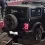 The Mahindra Thar is a three-door variant in black colour.
