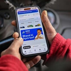 App interface for Bharat Taxi, a cooperative-run ride-hailing platform.