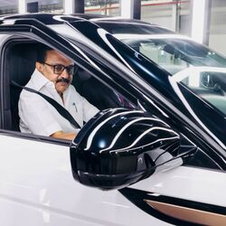 Tamil Nadu Chief Minister M K Stalin drives the first locally manufactured Range Rover Evoque at Tata Motors’ Jaguar Land Rover plant in Panapakkam, Ranipet district.