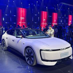 FILE PHOTO: The Audi E5 Sportback, the first model of Audi's series of electric vehicles (EVs) jointly developed with SAIC, is showcased at a Volkswagen event in Shanghai, China April 22, 2025. REUTERS/Zoey Zhang/File Photo