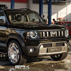 Digital render of the upcoming Mahindra Vision S SUV featuring monoblock alloy wheels inspired by Mercedes-Maybach models.