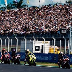 Marco Bezzecchi leads the Brazil GP at Goiania en route to victory, with Aprilia team-mate Jorge Martín completing a one-two finish.