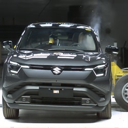 The Maruti Suzuki e Vitara during ANCAP crash testing, where it secured a four-star safety rating.