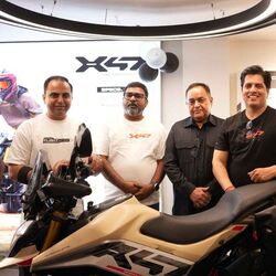 (L to R) Mr. Ashim Ahuja, Perfect Group, Mr.Sridhar Kakileti - AVP - Dealer Development, Ultraviolette, Mr.Jeevan Kumar Ahuja, Mr. Raman Kaith - VP Sale, Ultraviolette & Mr.Sakun Om Ahuja - Dealer Princiapl, Moto Power Mobility LLP.