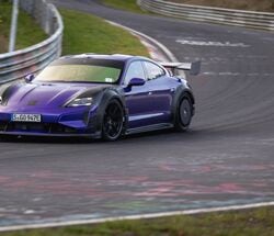 The Porsche Taycan Turbo GT with Manthey Kit completed the Nürburgring-Nordschleife in 6:55.533 minutes to set a new record.