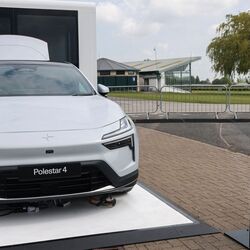 A Polestar 4 electric car is on display at the Everything Electric North show in Harrogate, Britain.