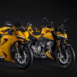 Ducati Panigale V2 S and Streetfighter V2 S in new Ducati Yellow colour scheme. 