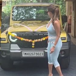 Malaika Arora’s Mahindra Thar Roxx Star Edition stands out with blacked-out styling and an all-black cabin.